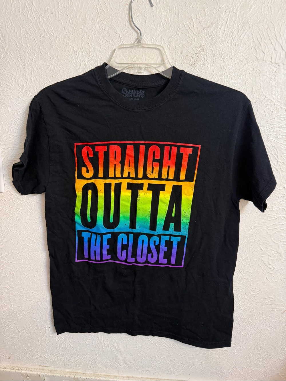 Black Tee with Rainbow "Straight Outta The Closet" Graphic